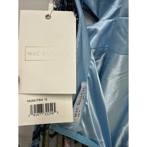 Mac Duggal Size 18 Blue Floral 68089 Halter Maxi Gown Cut Out Embellished Dress - Picture 13 of 13